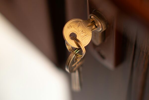 A brass lock set into a wooden door, representing the permission boundaries at the centre of AI governance