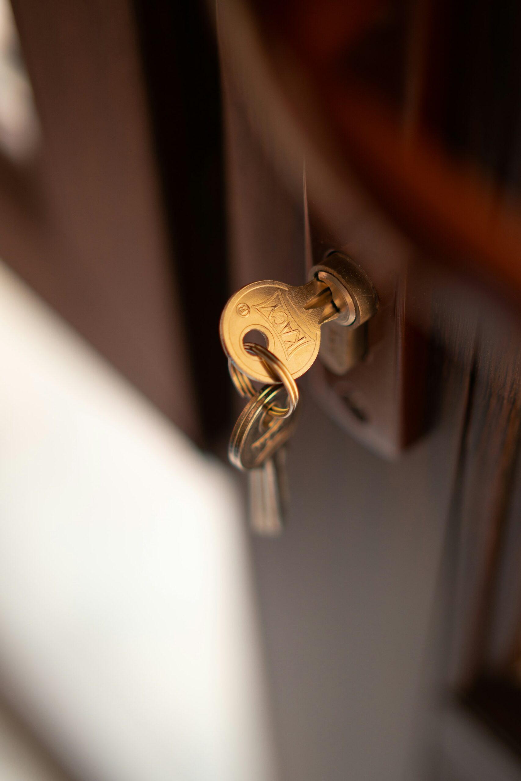 A brass lock set into a wooden door, representing the permission boundaries at the centre of AI governance
