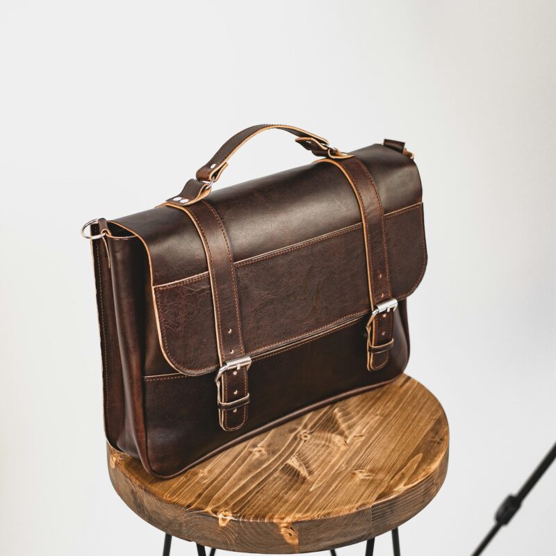 A leather briefcase on a desk, representing where accounting, legal, and consulting firms see the earliest return from AI