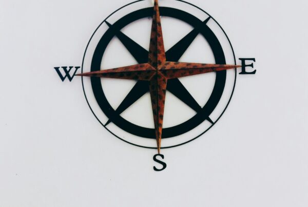A vintage compass resting on an old map, representing a quarterly AI roadmap with three planning horizons