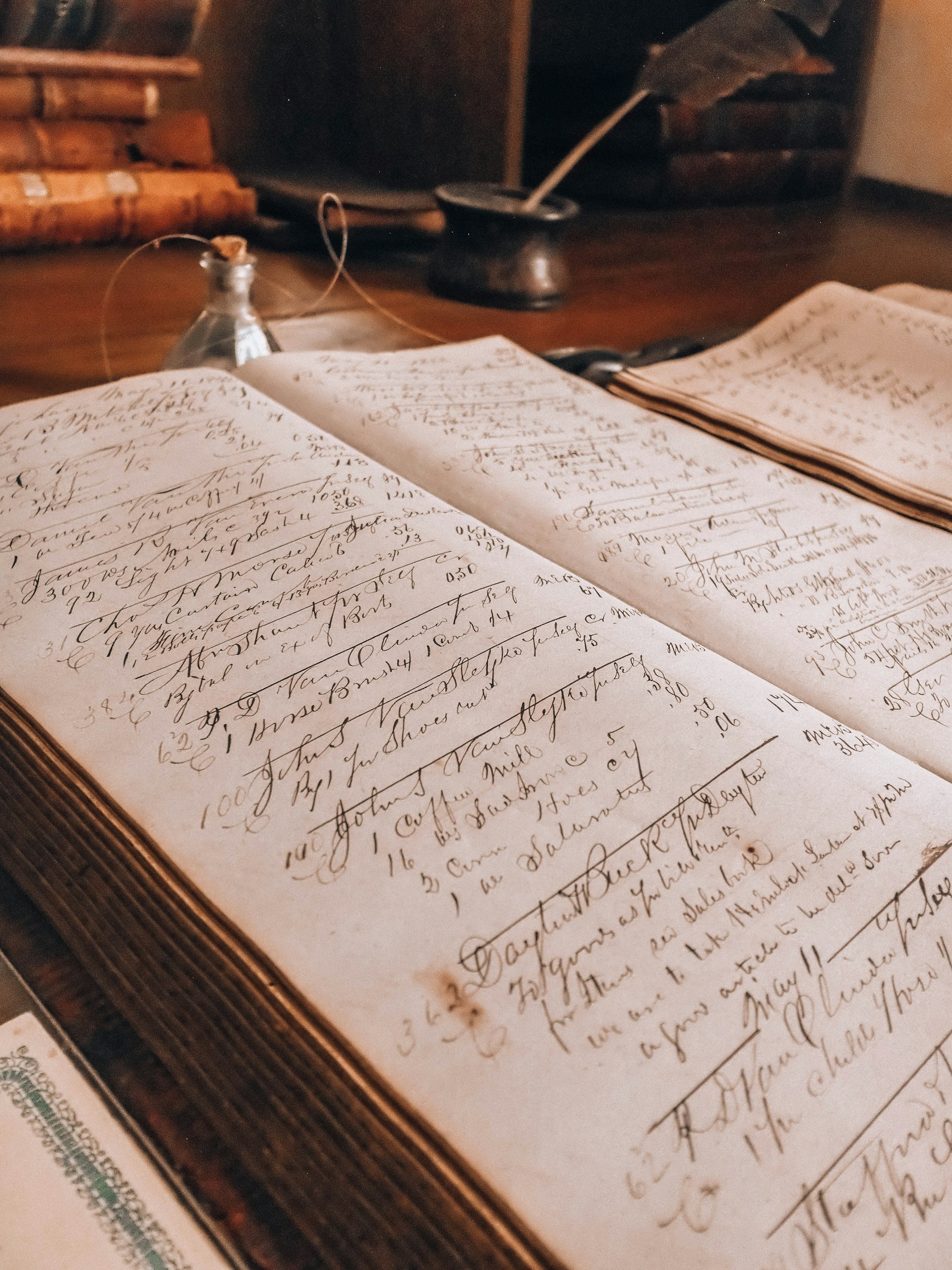 A vintage ledger book open on a desk, representing the financial scrutiny a CFO applies to an AI spending proposal