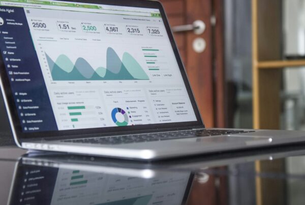 Laptop showing a performance dashboard, illustrating AI agent metrics