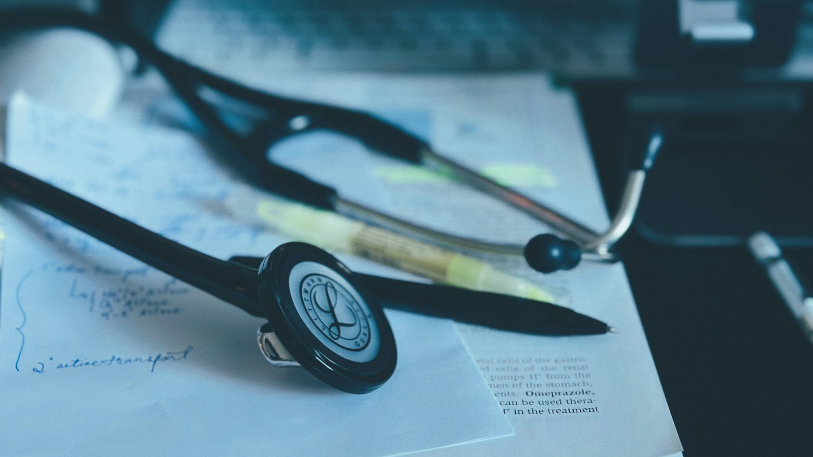 Stethoscope resting on medical paperwork, illustrating AI for health clinics