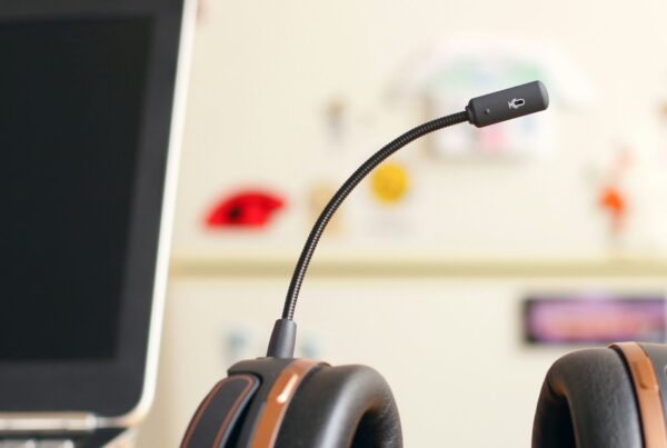 A customer service headset and microphone on a desk