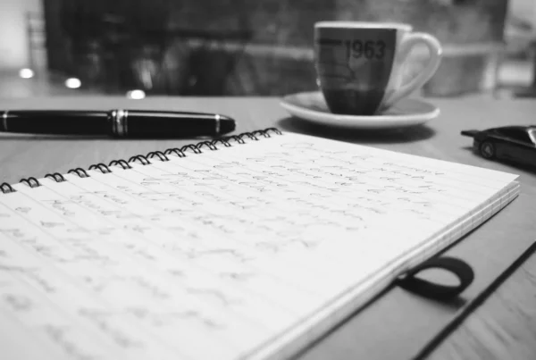 AI recommendations, handwritten notes and a pen on a desk