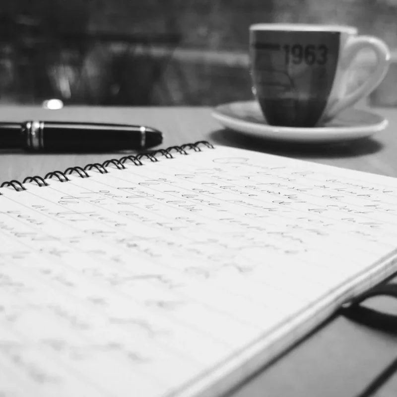 AI recommendations, handwritten notes and a pen on a desk
